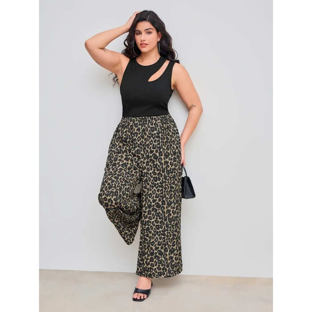 Cider Happy Hour Leopard Print Wide Leg Elastic Waist Pants 3XL Festival NWT